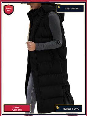 BTFBM Long Quilted Puffer Vest with Hood Sleeveless Winter Coat